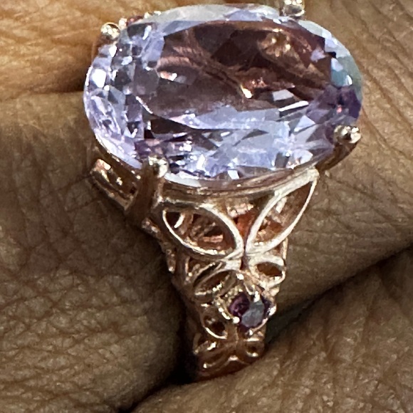 Vintage rose gold over sterling silver ring-large purple gemstone - Picture 3 of 16